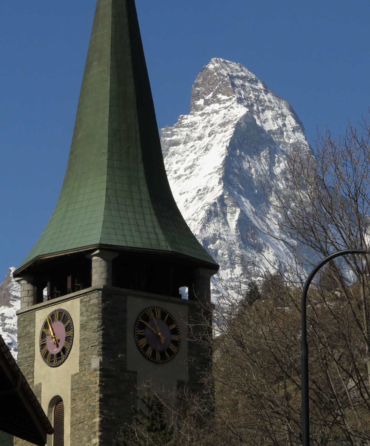 witzerland-Zermatt-Church-Steeple-And-Matternhorn